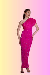 Elysia Pink Rhinestone-adorned Maxi Dress