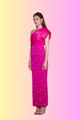 Elysia Pink Rhinestone-adorned Maxi Dress