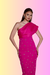 Elysia Pink Rhinestone-adorned Maxi Dress