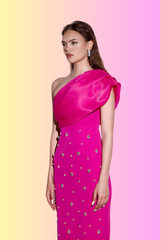 Elysia Pink Rhinestone-adorned Maxi Dress