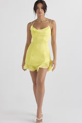 Hahn Spaghetti Strap Striped Cowl Neck Ruffled Bodycon Dress