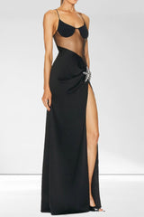 Spaghetti Strap See Through High Slit Star Long Dress