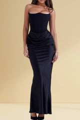 Tube Ruched Corset Mesh Tulle Maxi Dress