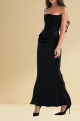 Tube Ruched Corset Mesh Tulle Maxi Dress