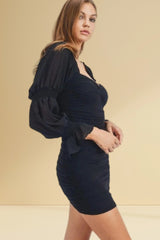 Becco Black Sweetheart Neck Short Dress