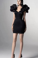 Lizbe Corset Ruffled Sleeves Bodycon Dress in Black