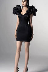Lizbe Corset Ruffled Sleeves Bodycon Dress in Black