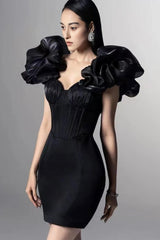 Lizbe Corset Ruffled Sleeves Bodycon Dress in Black