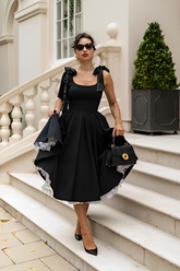 Chic Enchantress Black Midi Dress