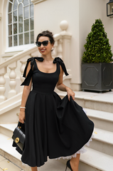 Chic Enchantress Black Midi Dress