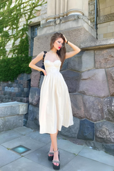 Spaghetti Strap Corset Flare Midi Dress