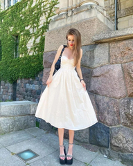 Spaghetti Strap Corset Flare Midi Dress