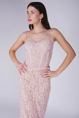 Spaghetti Strap Corset Top & Lace Maxi Skirt Co-ord Set