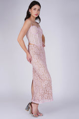 Spaghetti Strap Corset Top & Lace Maxi Skirt Co-ord Set