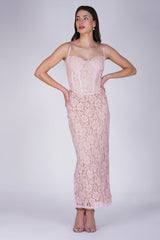 Spaghetti Strap Corset Top & Lace Maxi Skirt Co-ord Set