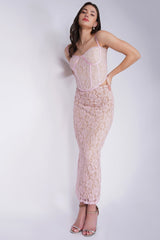 Spaghetti Strap Corset Top & Lace Maxi Skirt Co-ord Set