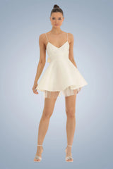 White Spaghetti Strap Backless Bow Mini Dress