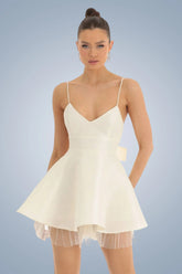 White Spaghetti Strap Backless Bow Mini Dress