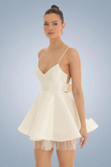 White Spaghetti Strap Backless Bow Mini Dress