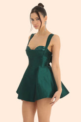 Seraphina Emerald Sequin Back Bow Skater Party Dress