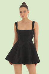 Black Square Neck Backless with Bow Skater Dress