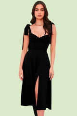 Rooz Sweetheart Neck Split Midi Dress