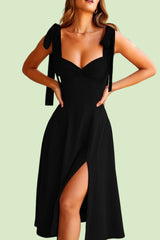 Rooz Sweetheart Neck Split Midi Dress