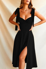 Rooz Sweetheart Neck Split Midi Dress