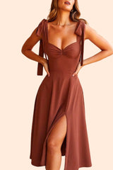 Lace up Sweetheart Neck Split Dress