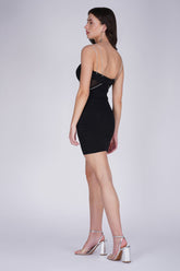 Camilo Deep Neck Rhinestone Strap Short Dress