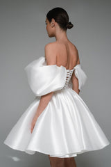 Off Shoulder Puff Sleeves Corset Backless Short Dress