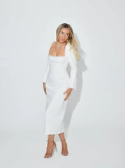 Luxe Ivory Midi White Dress