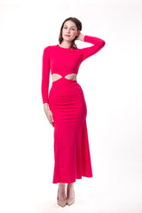 Majestic Pink Cutout Full Sleeves Maxi Dress