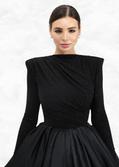 Midnight Majesty Black Full Sleeves Party Dress