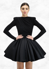 Midnight Majesty Black Full Sleeves Party Dress