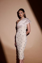 Moonlit Luxe White One-Shoulder Midi Dress