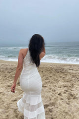 Maira V Neck Beach Midi Dress in White