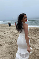 Maira V Neck Beach Midi Dress in White