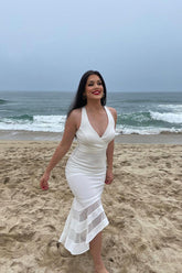 Maira V Neck Beach Midi Dress in White