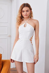 Darcy Halterneck Backless Cutout White Jumpsuit
