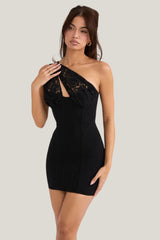 Lolita One Shoulder See through Hollow Out Lace Bodycon Dress
