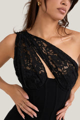 Lolita One Shoulder See through Hollow Out Lace Bodycon Dress