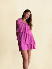 Petal Wave One Shoulder Short Dress