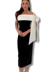 Iris Chic Off-shoulder Drape Midi Dress