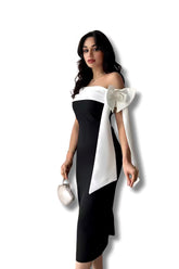 Iris Chic Off-shoulder Drape Midi Dress