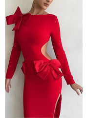 Red Affair Full Sleeves Bodycon Maxi Dress