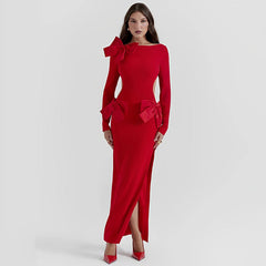 Red Affair Full Sleeves Bodycon Maxi Dress