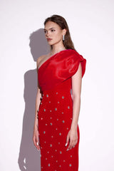 Red Mirage One-Shoulder Midi Dress