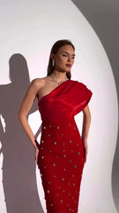 Red Mirage One-Shoulder Midi Dress