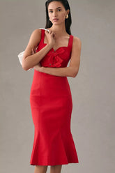 Du Luxe Red Bow Tie Midi Dress
